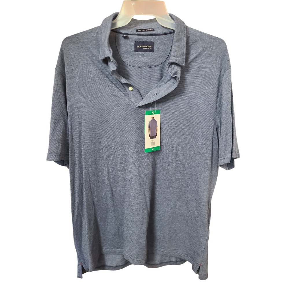 Jachs New York Polo Gray Striped Size XL Men's Pima Cotton Blend Short Sleeve